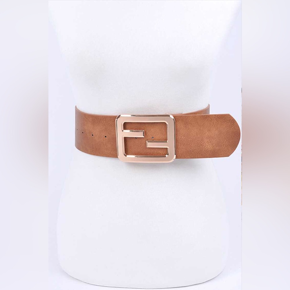 Vegan Leather Gold Buckle Waist Statement Belt